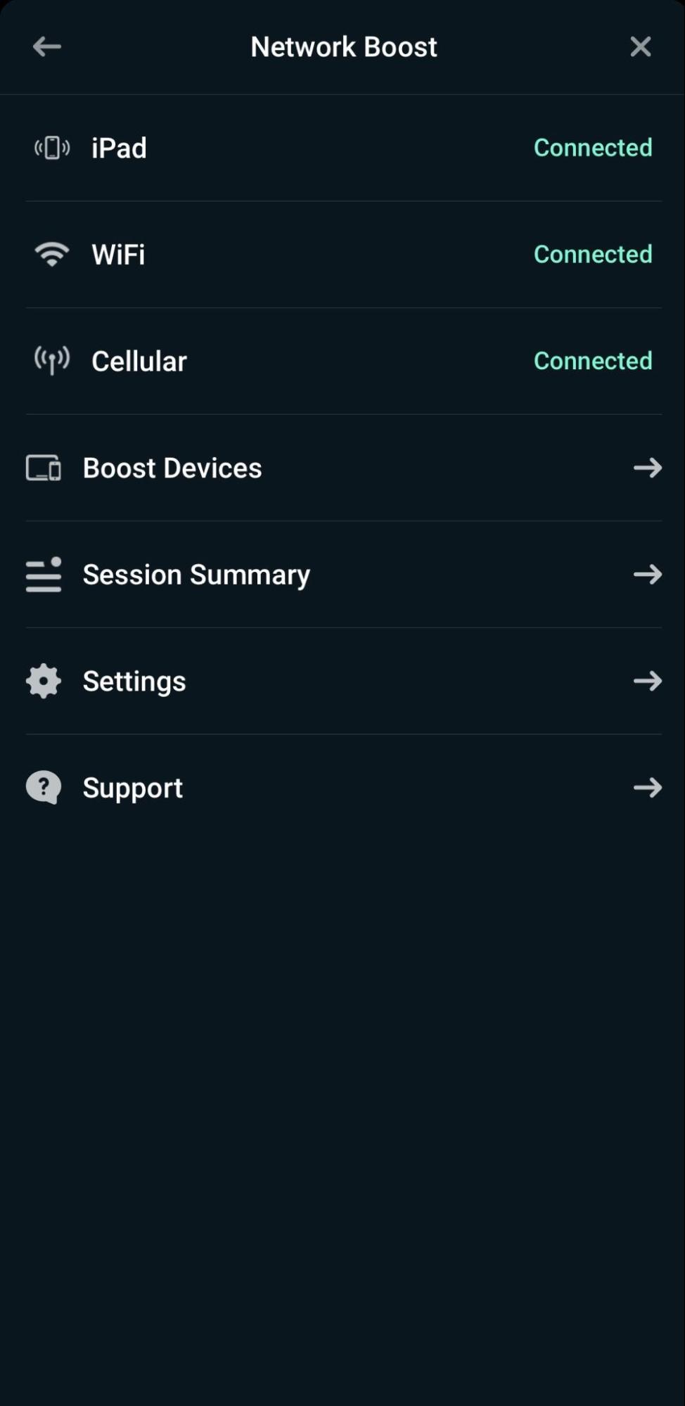 menu for network boost settings in streamlabs mobile